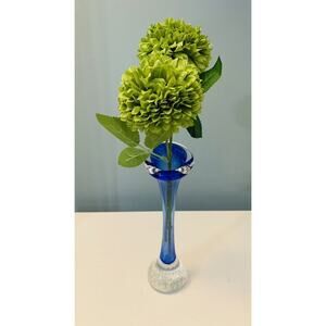 Vintage Cobalt Blue Aseda Glass 8 3/4” Bud Vase Controlled Bubble Base